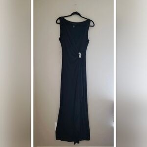 Lauren Ralph Lauren Evening Maxi Dress Sleeveless Faux Wrap Brooch at Waist Sz 8